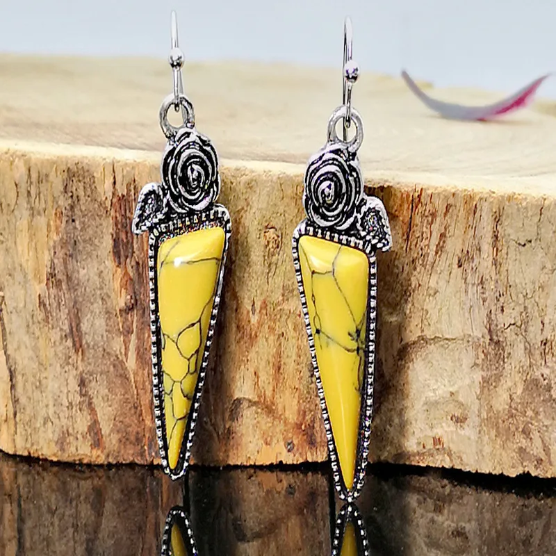Богемные геометрические желтые каменные эффектные Висячие серьги для женщин Винтажная подвеска треугольная индийские серьги Brincos Z3D316