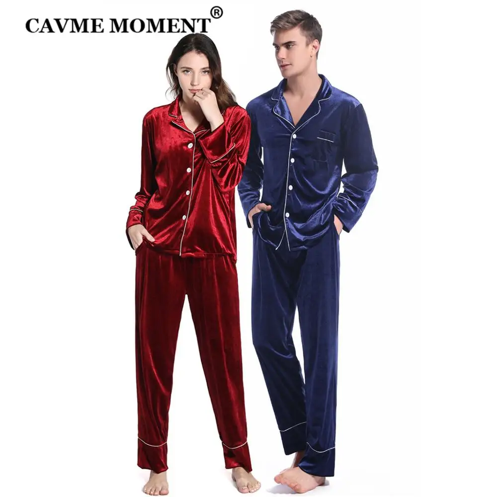 

CAVME Velour Pajama Sets Full Sleeve Sleepwear Winter Pajama Set Solid Color Unisex Homeclohtes 2 Pieces PLUS SIZE to 90KG