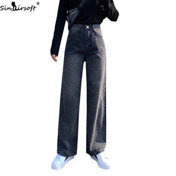 

Autumn Winter New Plus Velvet Thick Loose High Waist Elastic Jeans Woman Fashion Trend Straight Wide Leg Denim Trousers Women