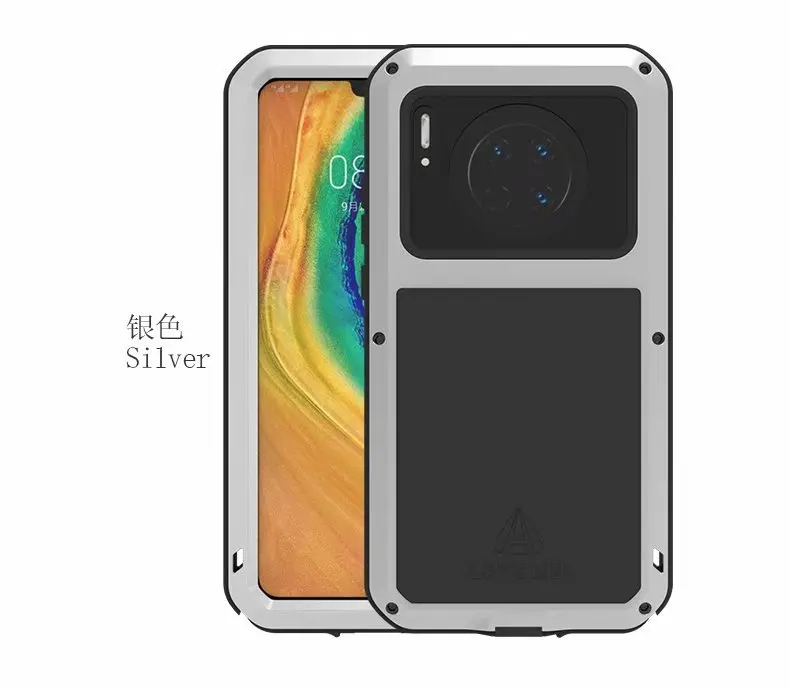 Сверхпрочный защитный чехол LOVE MEI для huawei mate 30 Doom Armor Алюминиевый металлический чехол противоударный чехол для huawei mate 30 - Цвет: Silver