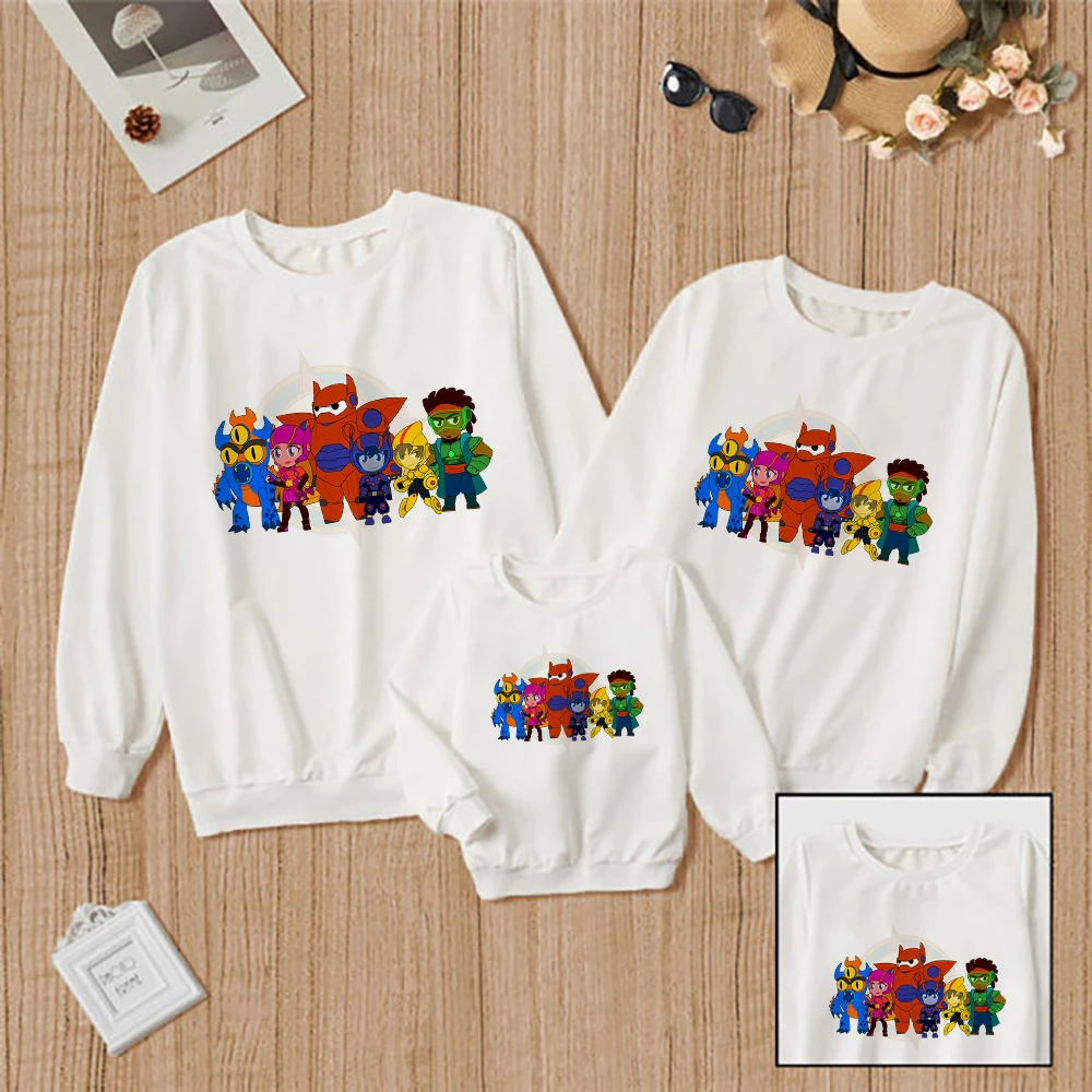 Big Hero 6 Exquisite Print Hoodies Disney Mom And Kids Sweatshirt Aesthetic Versatile Matching Family OutfitsTop Winter Pullover family clothes set