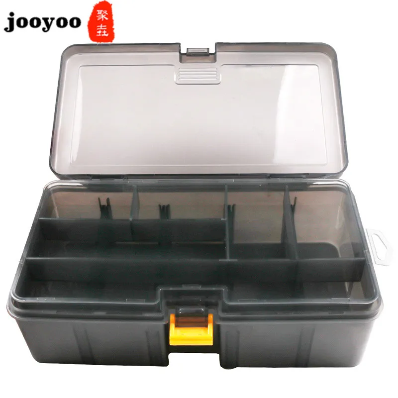 

Plastic Fishing Box Portable Kit Transparent Cover Black Storage Case Clear Fishing Tackle Boxes Large 2 Layers 21.5*11.2*6.8cm