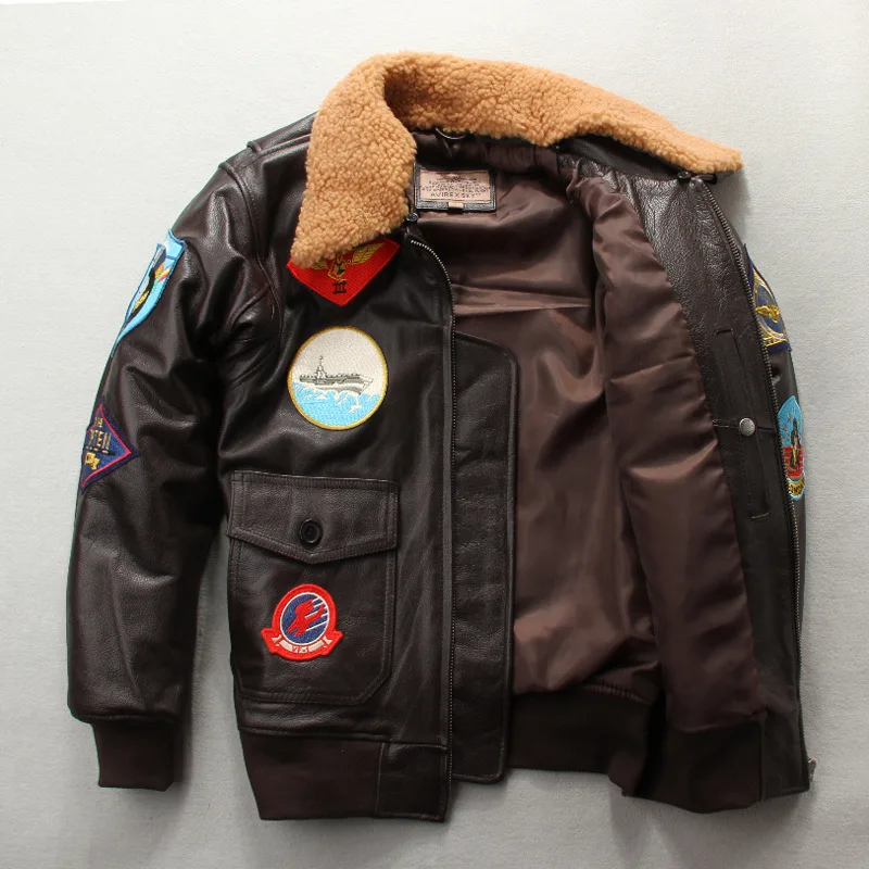 Мужская куртка пилот Tom Cruise Top Gun Air Force модная из 100% натуральной воловьей кожи с