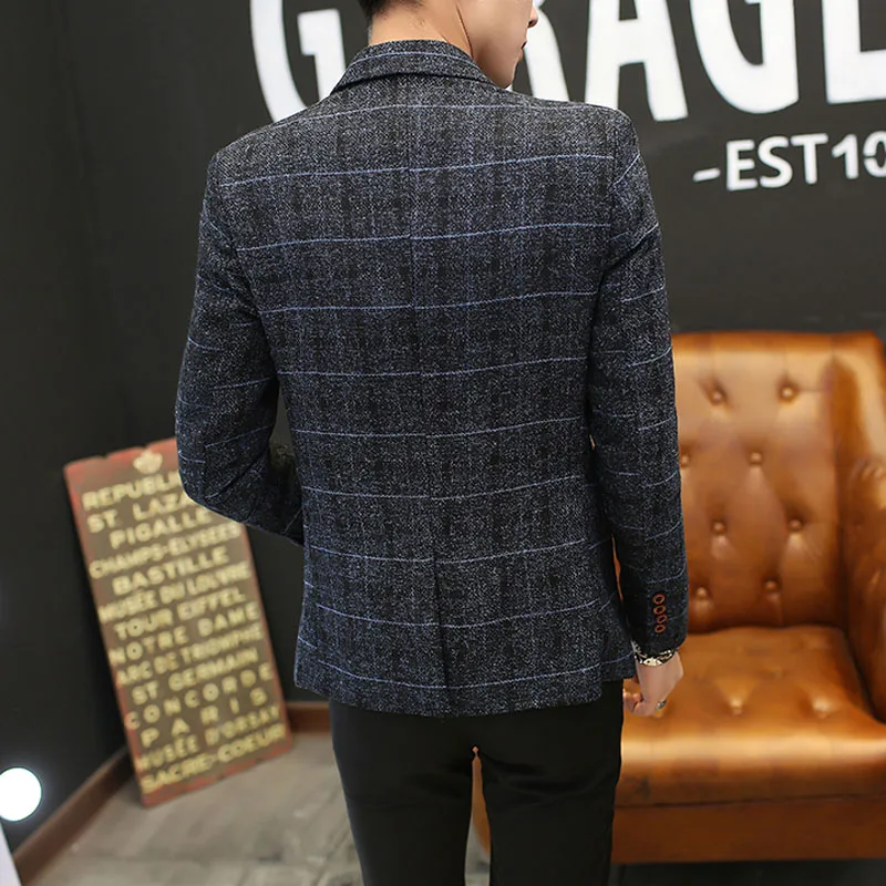 Men Blazer 2019 New Arrival Spring And Autumn Male Leisure Suit Slim Plaid Outerwear Single Button Fashion Korean Style X02 Men Blazer 2019 New Arrival Spring And Autumn Male Leisure Suit Slim Plaid Outerwear Single Button Fashion Korean Style X02