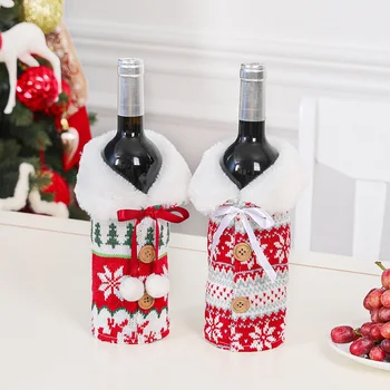

2pcs Christmas Decoration Gift Bag Wine Bottle Cover Soft Dinner Party Protective Anti Slip Accessories DIY Table Home Knitted