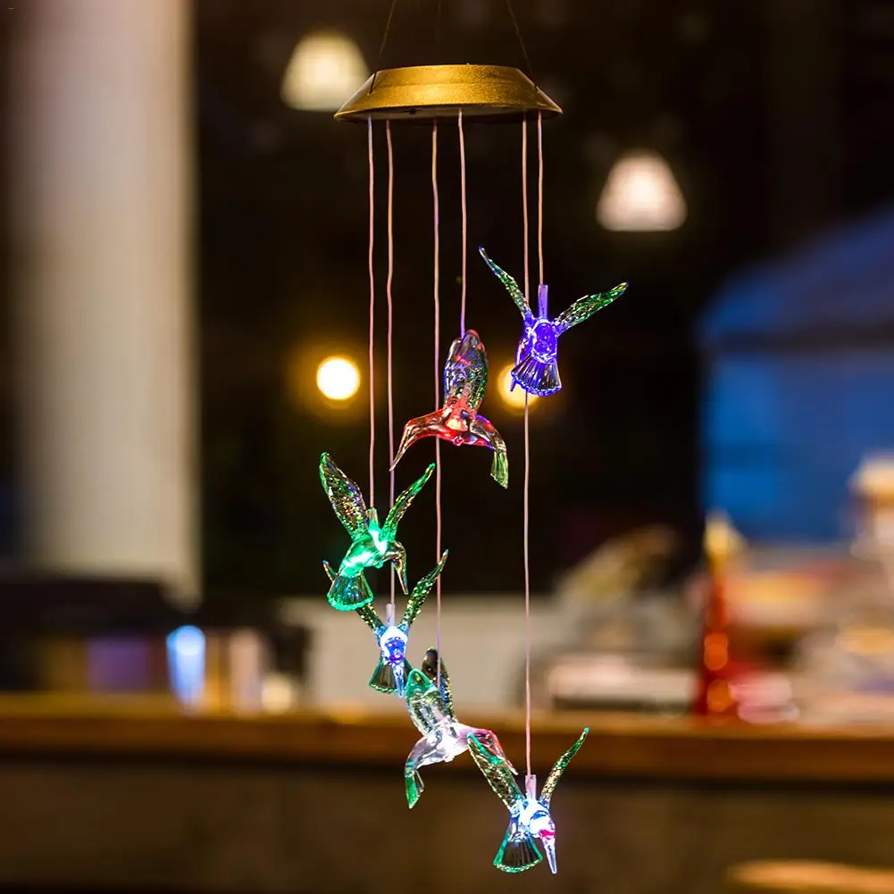 New Humming Bird LED Solar Light Romantic Windbell Lights Wind Chime