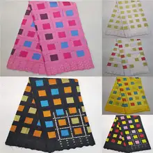 HL! хлопок вышивка швейцарский французский вуаль Пробивной хлопковой кружевной ткани с африканскими камнями парча ткань 5 ярдов/партия! J91001