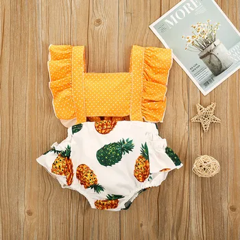 

Newborn Infant для новорожденных Baby Girls Clothing Sleeveless Pineapple Dot Cotton Romper Bodysuit Outfits Hot Sell For 6-24M
