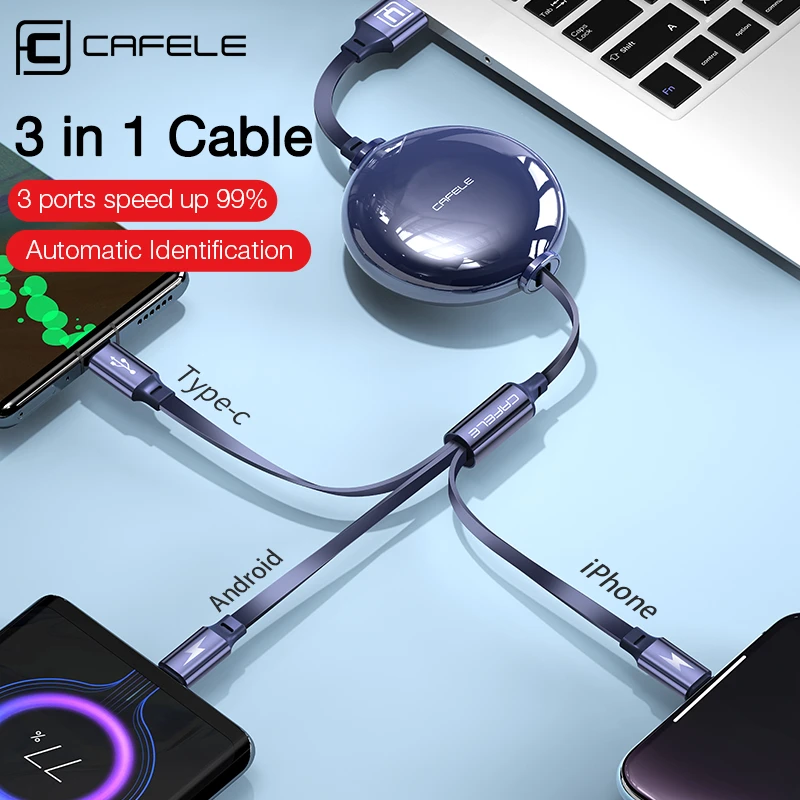 iphone to tv cable Cafele 5A 3in1 Phone Charger lightning Cable For iPhone 11 12 Retractable Micro Usb C Type C Cable For Xiaomi Wire Charging Cord hdmi phone to tv