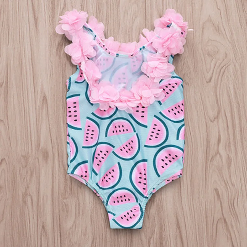 Family Matching One-Piece Suits Toddler Infant Baby Girls Watermelon Swimsuit 3D Flower Swimwear Swimming Bikini