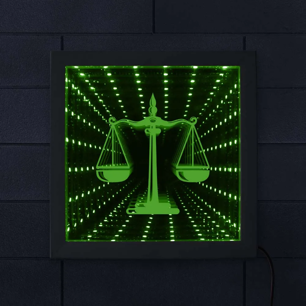 cheap 3D Creative Novelty Scale of Justice LED Tunnel Lamps Infinity Mirror Light Law Attorney Firm Attorney Office Courthouse Lampe