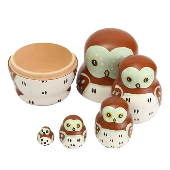 

5Pcs/set Modern Owl Wooden 5 Layer Nesting Doll Ornaments Figurines DIY Handmake Crafts Kids Toy Home Office Desktop Decor