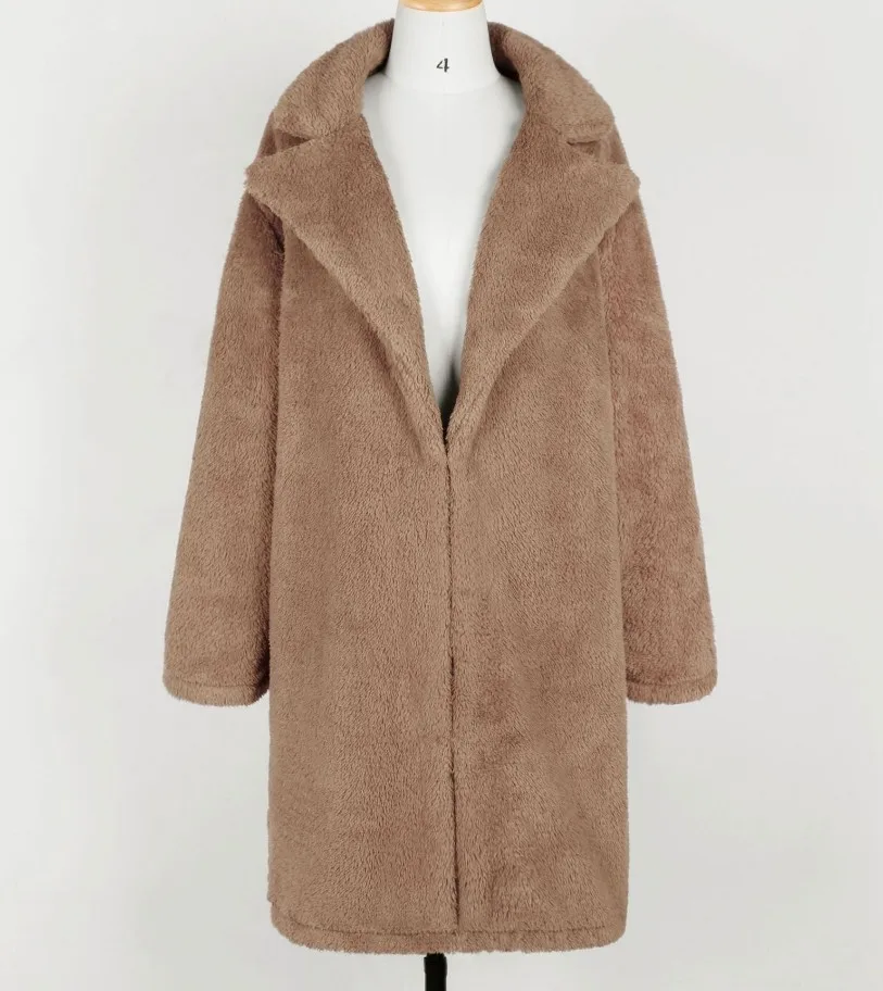 Autumn Winter Faux Fur Coat Women Warm Teddy Bear Coat Ladies Fur Jacket Female Teddy Outwear Plush Overcoat Long Coat
