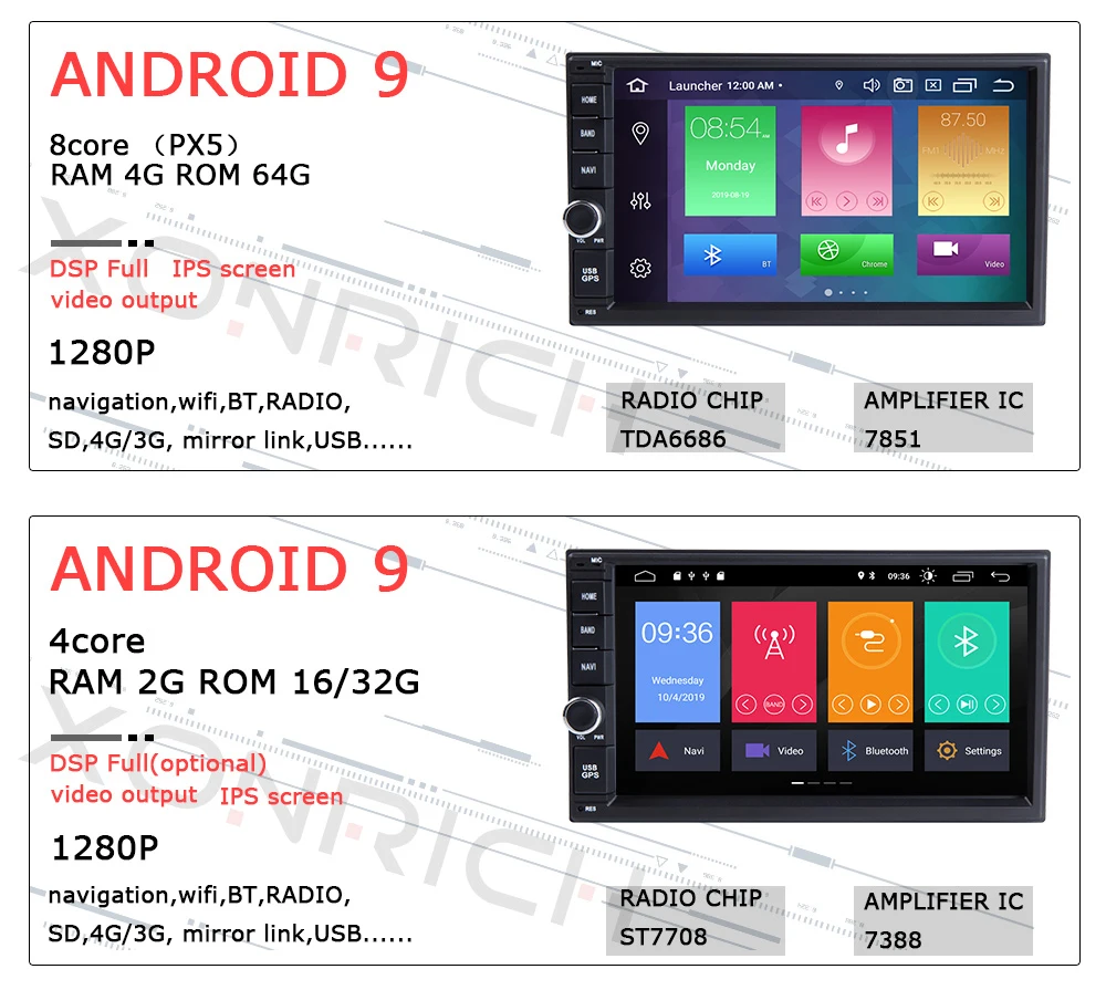 Ips DSP 4G ram 64G 7 дюймов 2 Din Android 9,0 Авторадио Qcta Core Универсальный мультимедийный автомобильный без dvd-плеера gps стерео аудио головное устройство