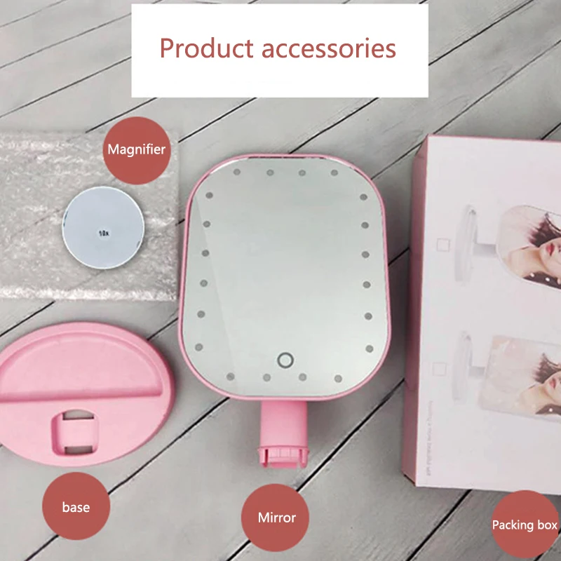 Led Makeup Mirror Portable 20 LED Light Touch Screen 10X Magnifier Vanity Mirror Flexible Cosmetics Desktop USB Mirror FZB3686-3