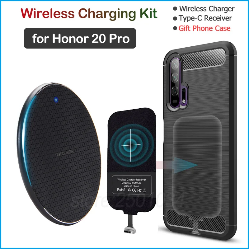Беспроводное зарядное устройство для Huawei Honor 20 Pro Qi беспроводное + адаптер USB Type C