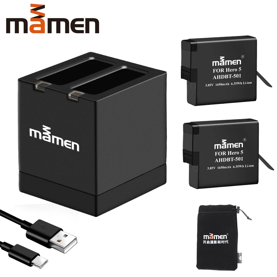 Kaufen Mamen Gopro AHDBT 501 Sport Kamera Batterie 1650mAh + Typ C Dual Ladegerät für GoPro Hero 5 6 7 schwarz Sport Action Kamera Batterie