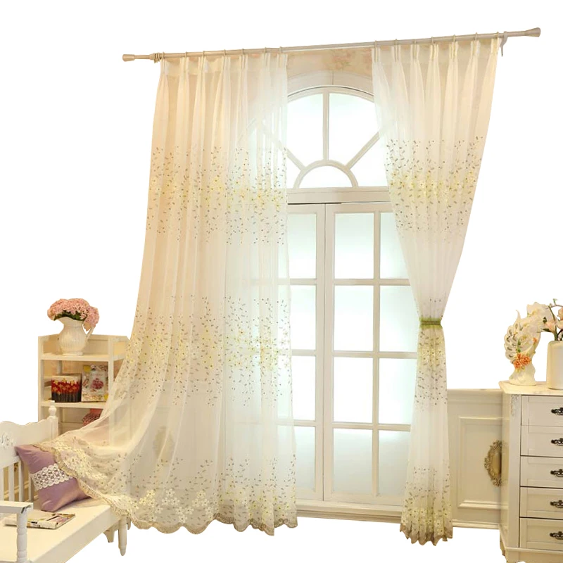 

European pastoral embroidered curtains finished white screen curtains custom floating window Korean window screen balcony