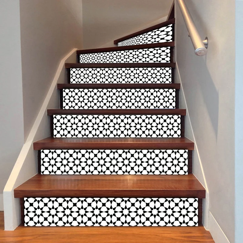 Скандинавские черно-белые цветочные лестничные стикеры s водонепроницаемые ПВХ домашние ступеньки декоративные настенные стикеры Escalier плитка виниловая наклейка Muur ZE249