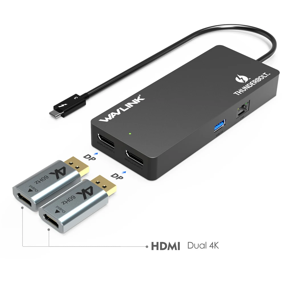 Док станция Wavlink Thunderbolt 3 USB C Dual 4K @ 60Hz DisplayPort 5K с 0 Gigabit Ethernet для ноутбука Macbook