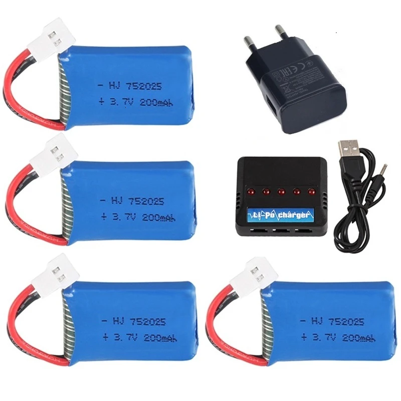 Для радиоуправляемых дронов Syma X4 X11 X13 3,7 V 200mah LiPo батарея+ 5 в 1 зарядное устройство для Syma X4 X11 X13 RC Квадрокоптер части 752025 - Цвет: Тёмно-синий