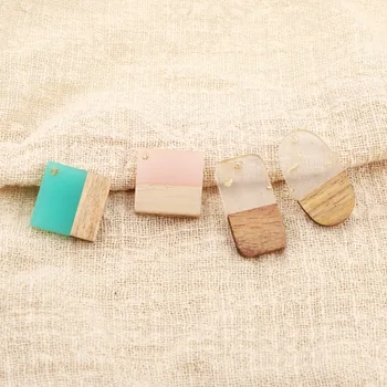 

2pcs Geometric Scrub Resin Earring Charms Diy Pendant Findings Retro Simple Wood Dangle Earring Bracelet Accessory Jewelry Make