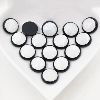 

14mm 40pcs/Lot New Fashion Black Bottom White Jade Series Flat back Resin Cabochons Cameo V7-11
