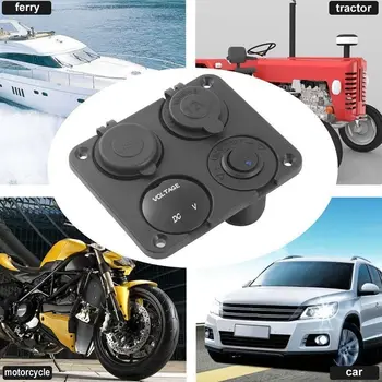 

4 Function Panel Dual USB Charger Green LED Volt 12V Power Outlet ON-OFF Switch