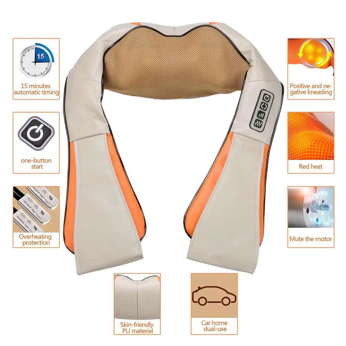 110-220V 25W 4 Key U Shape Electrical Shiatsu Back Neck Shoulder Body Massager Infrared Heated 4D Kneading Car/Home Massagem