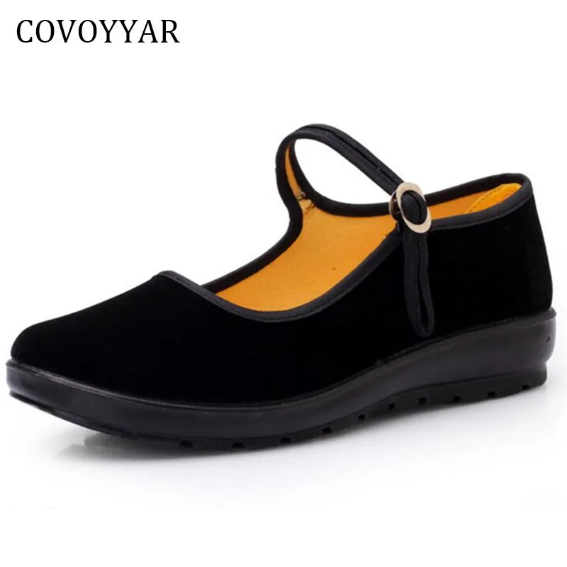 

COVOYYAR 2023 Mary Janes Lady Flats Buckle Strap Comfort Women Shoes Round Toe Solid Casual Black Shoes Size 34~41 WFS508