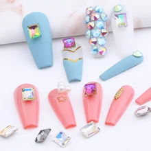 

10Pcs Rectangular Shaped Glitter Nail Art Jewelry Nail Crystal Rhinestones Designer Nail Charms Kawaii Glass Beads Nail Strass