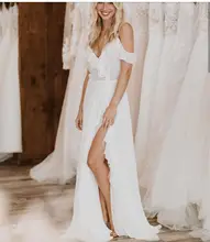 

Bohemian Wedding Dress 2021 Simple Civil Chiffon Spaghetti Strap A-Line Side Slit Women Bridal Gowns Beach robe de mariée