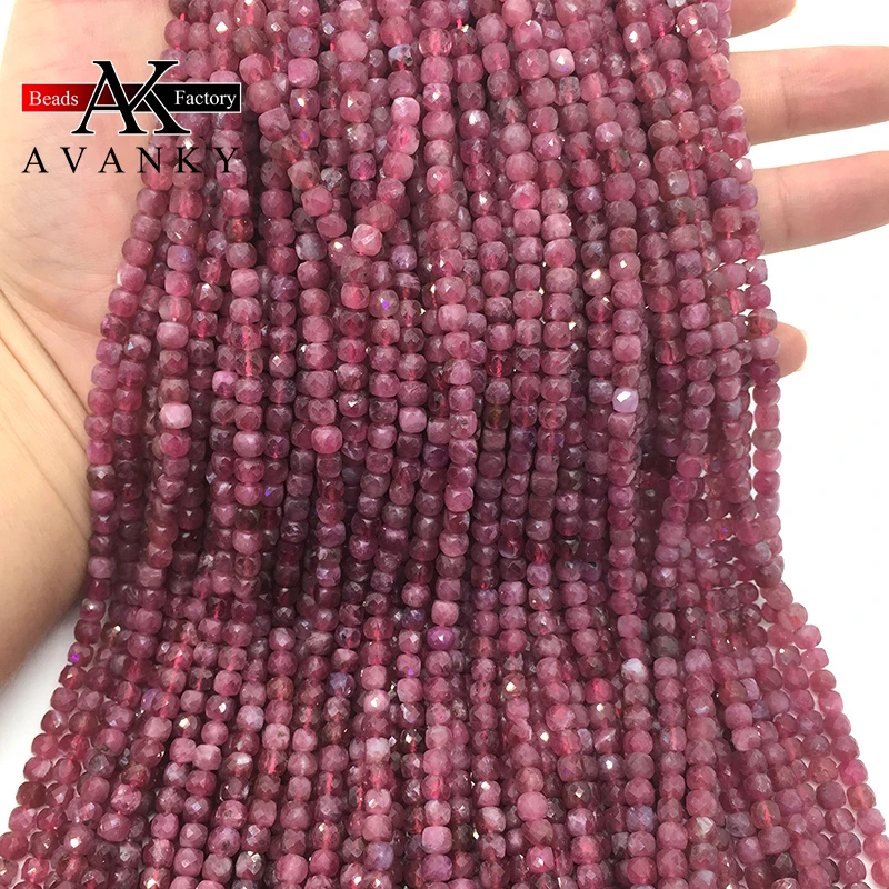 Natural Stone 4mm Pink Tourmaline Handmade Faceted Cube Loose Beads For DIY Jewelry Making Bracelet Necklace