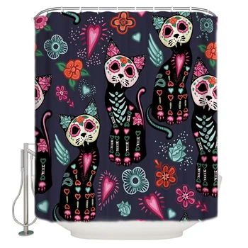 

Shower Curtain Waterproof Polyester Fabric Shower Curtain Cat Patterned Flower Geometry Art Decoration