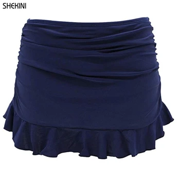 

SHEKINI Women 2019 Skirted Bikini Bottom High Waisted Shirred Bottom Ruffles Swimwear Swim Skirt Ladies Swimsuit