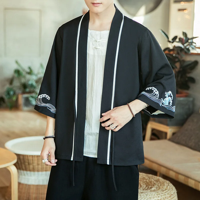 Кимоно кардиган Мужское традиционное японское кимоно пляжное тонкое азиатская одежда японское кимоно юката мужской модный Повседневный Кардиган Рубашка - Цвет: 2207B