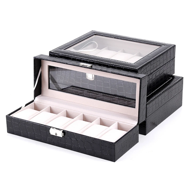 New Crocodile Leather Watch Display Boxes Case Mechanical Watch Storage Box organizer holder Black Watch Storage Jewelry Box