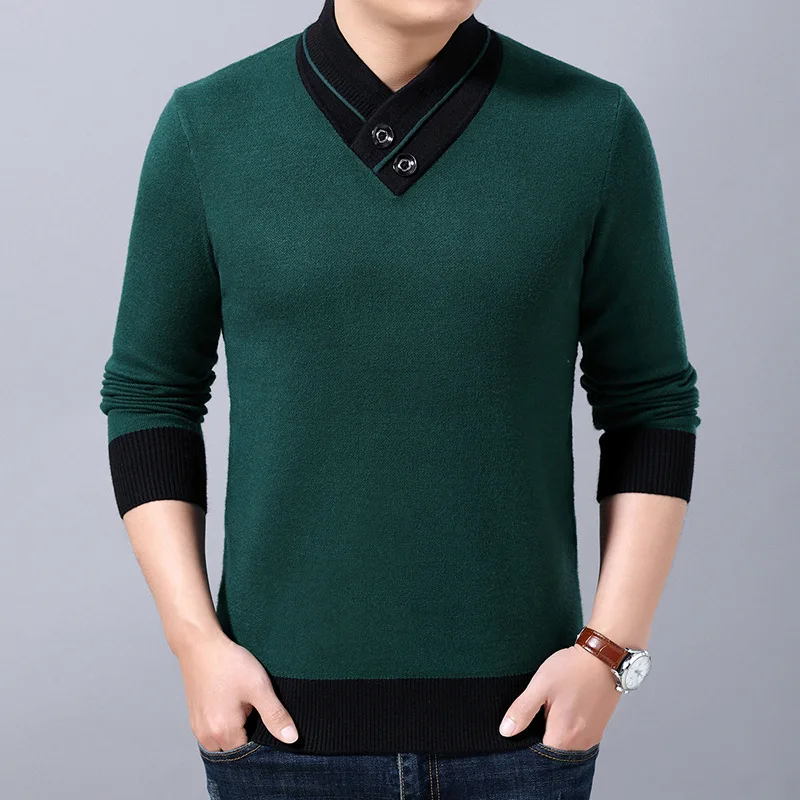 Mens Sweaters 2019 Autumn New Men's Long-sleeved Sweater V-neck Middle-aged and Young Men's Undershirt Loose Sweater