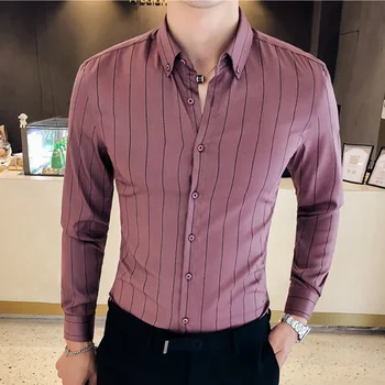 

2020 New Spring and Autumn Style Man Shirt Turn-down Collar Long-Sleeved Shirt Men Casual Stripe Shirt Camisa M-3XL