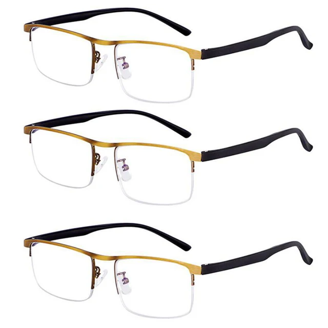 Hot Sale Progressive Reading Glasses Multifocal Anti Blue Ray Glass Glasses Half Frame Metal Alloy Men Women 1.5 1.0 2.5 Black 3pc Gold