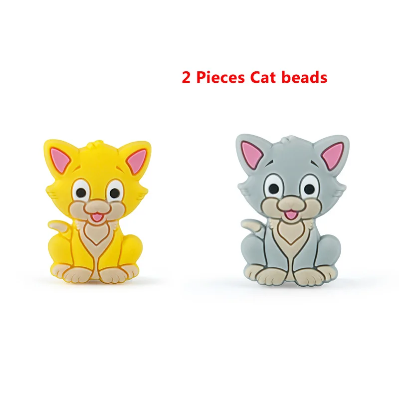 Cat-2pcs Keep& Grow, 2 шт, силиконовые бусины, милые Мультяшные животные, щенок, кот, ежик, Детские Бусы для прорезывания зубов, BPA бесплатно, сделай сам, цепочка для соски - Цвет: Cat-2pcs