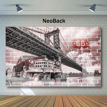 

NeoBack Red Brick Wall London Tower Bridge Backdrop Mysterious Building Bridge Retro Car Boy Birthday Party Photography Backdrop