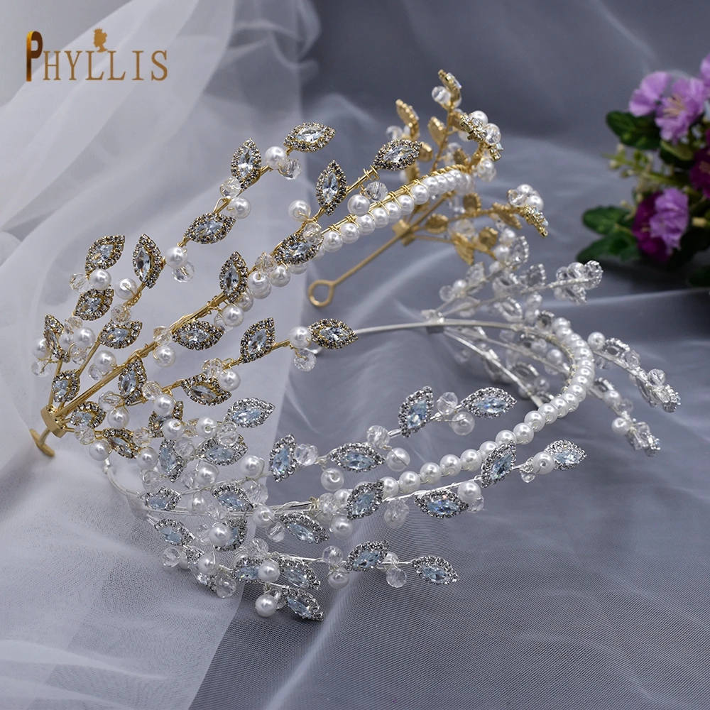 A115 Sparkling Wedding Tiara Zircon Hair Band Hair Accessories Crystal Bridal Headwear Pearl Head Hoop Beaded Bridal Piece
