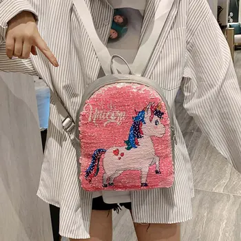 

Women Girls Kids Dazzling Sequins Backpack with Cute Unicorn Shoulder Bag Satchel