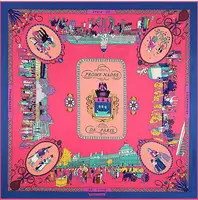 New Arrival Brand Shawl 100% Twill Silk Scarf Working in Paris 130cm Square Scarves Print Kerchief Bandana Woman Headband Hijab 1