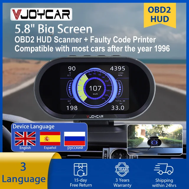 Vjoycar إنذار أمان رقمي للسيارات ، ماسح ضوئي OBD2 ، مقياس HUD على متن السيارة ، شاشة جميع بيانات محركات السيارات منذ عام 2021 ، V70 1996