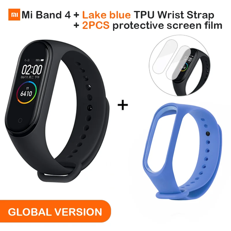 Add Lake blue Глобальная версия, Xiaomi mi, 4 смарт-браслета, цветной дисплей, браслет, пульсометр, фитнес, Bluetooth, 5,0, для плавания, mi ng, водонепроницаемый - Цвет: Add Lake blue