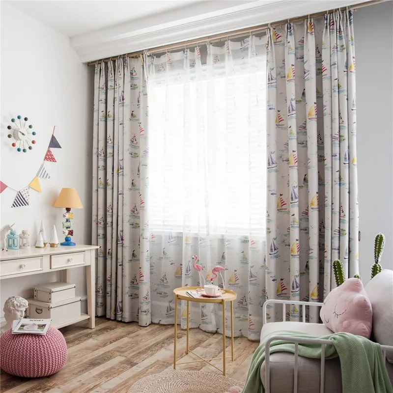 Thick Luxury Children Curtain Sailboat Fish Printed for Living Room Bedroom Home Decoration Modern Blackout Curtains | Дом и сад
