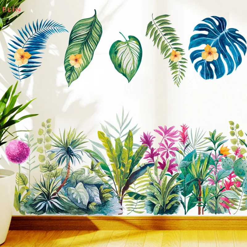 

Green Plant Wall Sticker Palm Leaves Flowers Wall Stickers For Home Living Room Decoration Mural Art Decals Bedroom Vinyl Decal