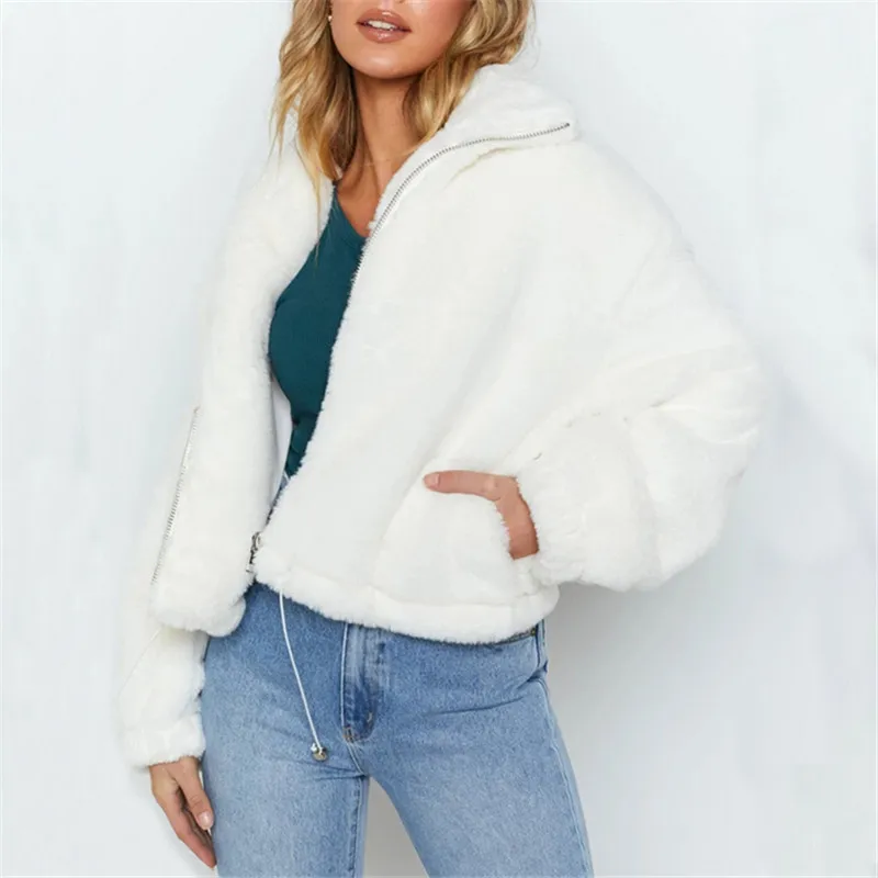 

Winter Women Jacket Elegant Solid Color Teddy Jacket Women Front Zipper Warm Coat Autumn Winter Soft Jackets Clothes